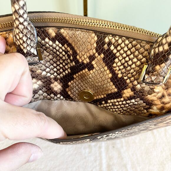 Michael Kors Embossed Leather Snakeskin Python Print Riley Satchel Hand Bag - Picture 8 of 13
